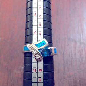 Mexican opal, cz and crystal sterling silver ring size 10